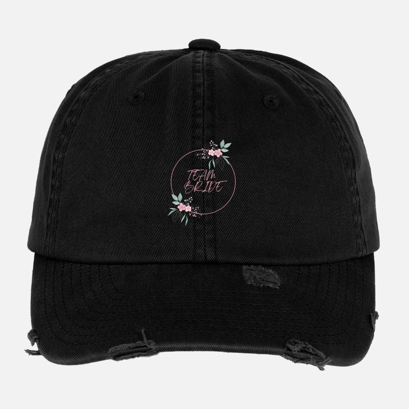 Team Bride Pink Circle Flowers Plain Flexfit Vintage Destroyed Cap