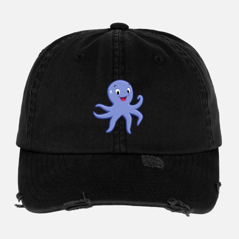 Icône sous-marine bleue de pieuvre joueuse Casquette vintage effet usé Flexfit