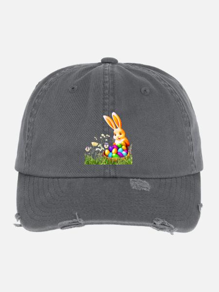 Lapin de Pâques avec des œufs colorés - Casquette vintage effet usé Flexfit - charbon - Devant