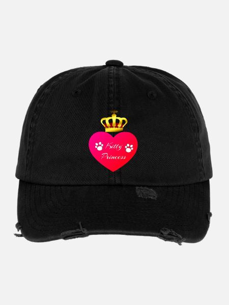 Kitty Princess, Herzen, Tier Tatzen - Flexfit Vintage Destroyed Cap - Schwarz - Vorne