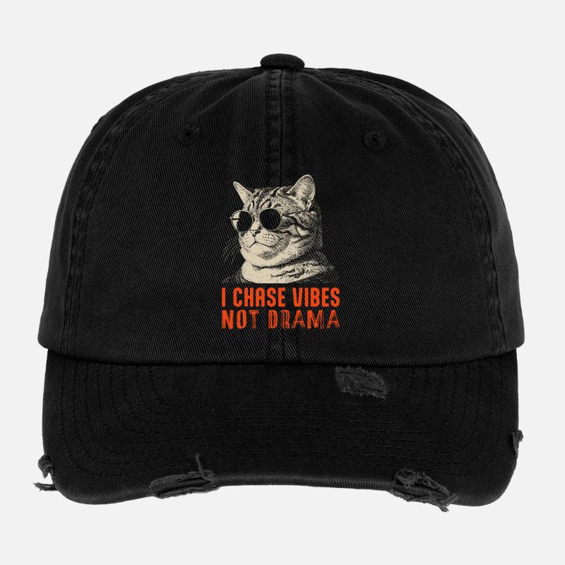 Je chasse les vibrations, pas le drame - chat détendu Casquette vintage effet usé Flexfit