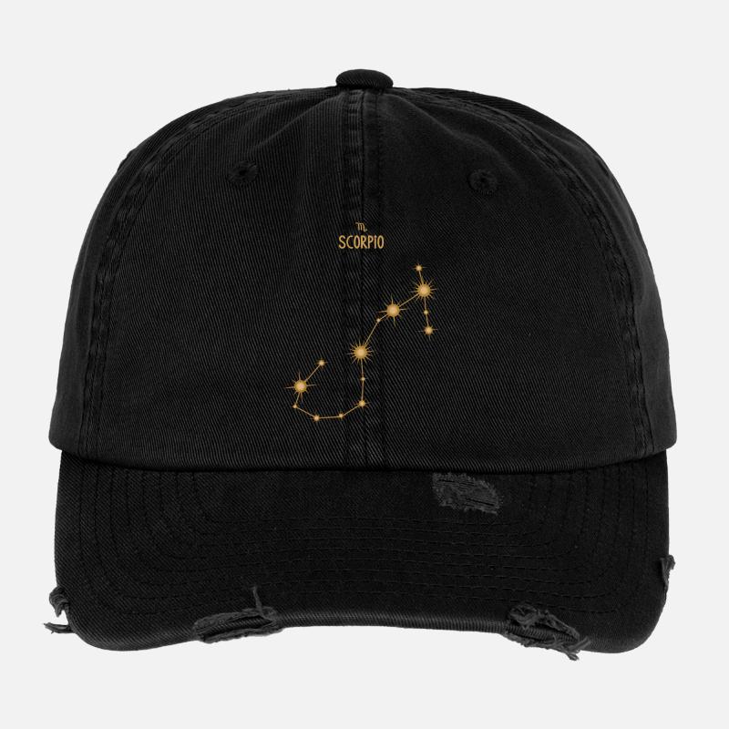 Signe du zodiaque Scorpion Constellation d’étoiles Ton doré Casquette vintage effet usé Flexfit