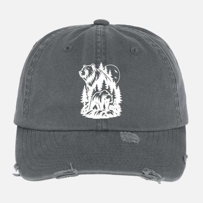 Majestätische Waldbär und Löwe Silhouette Flexfit Vintage Destroyed Cap