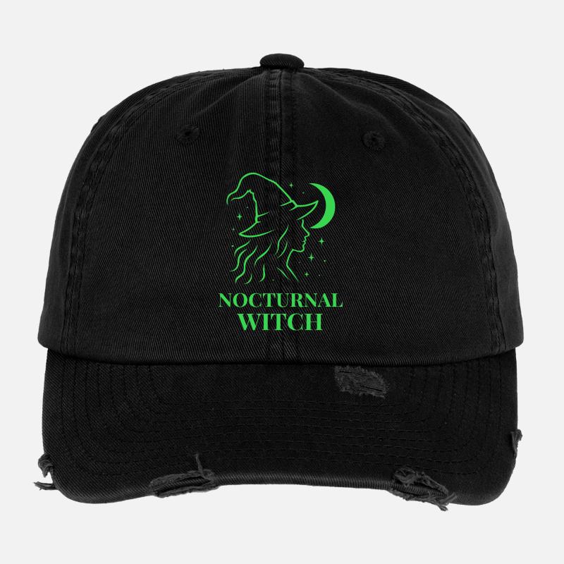 Nocturnal Witch mit Mond und Sternen Grün Flexfit Vintage Destroyed Cap