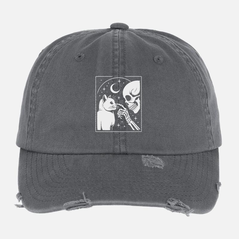 Chat céleste et squelette Art de la nuit Casquette vintage effet usé Flexfit