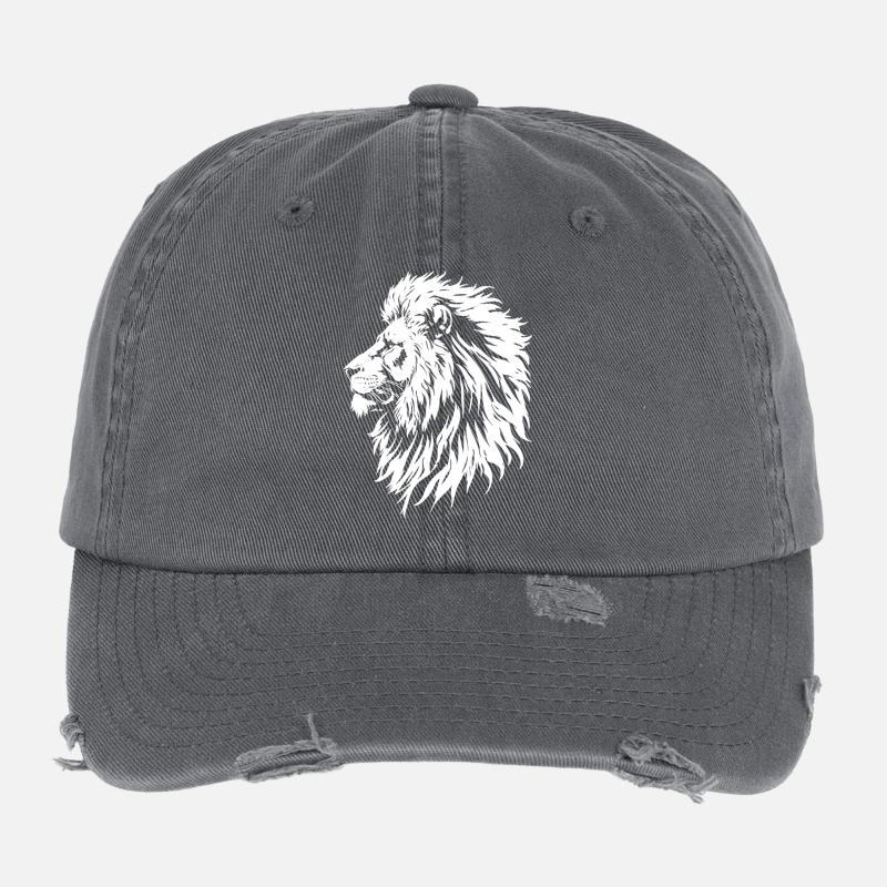 Majestic Lion Head Black and White Flexfit Vintage Destroyed Cap