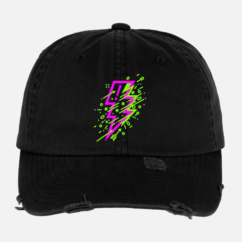 Lebendige kosmische Blitze in Neon Flexfit Vintage Destroyed Cap