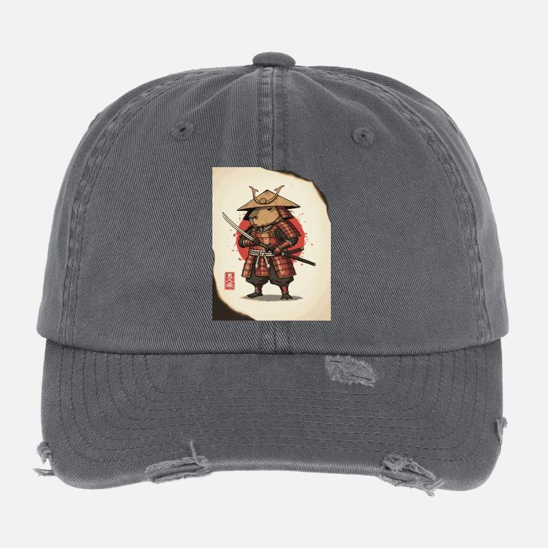 Anthropomorphe Ratten-Samurai in Rüstung Flexfit Vintage Destroyed Cap