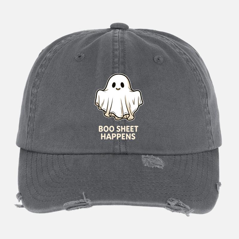 Boo Sheet Happens - Lustiger Halloween Geist Flexfit Vintage Destroyed Cap