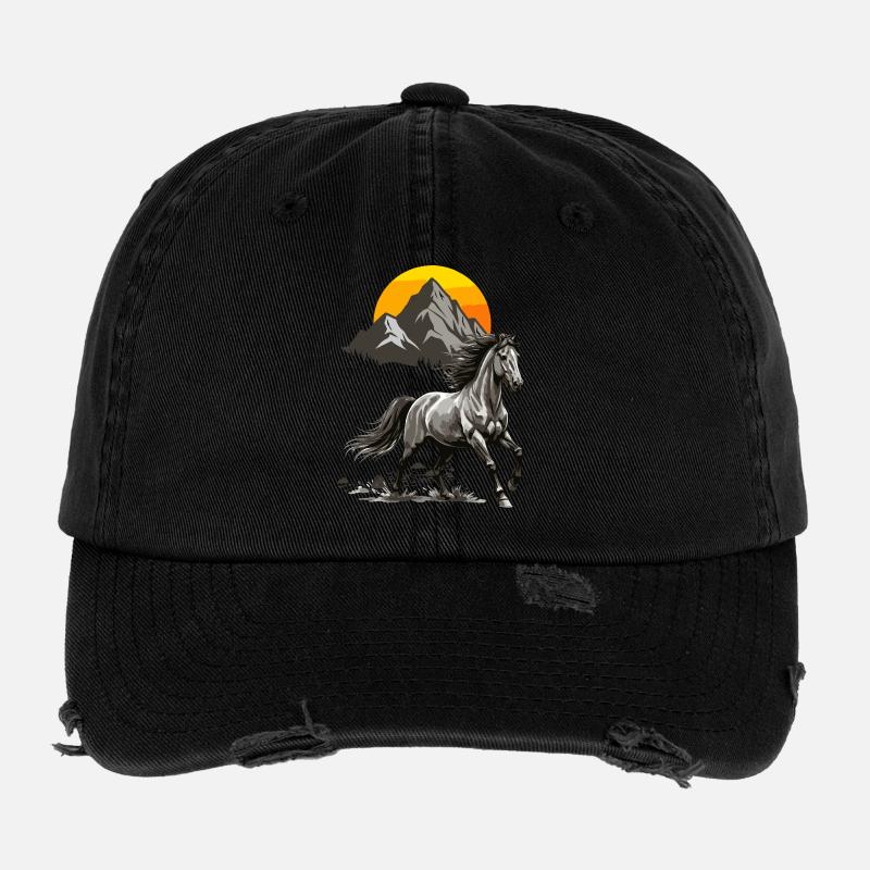 Coucher de soleil au sommet galopant Casquette vintage effet usé Flexfit