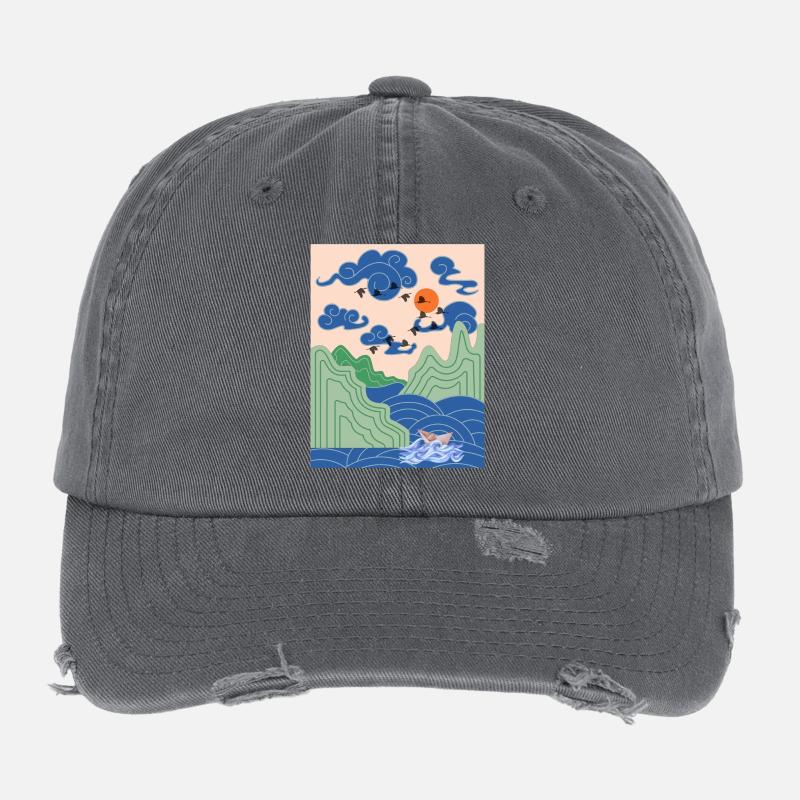 Korean Art Design mit Kranichen & Origami Boot Flexfit Vintage Destroyed Cap