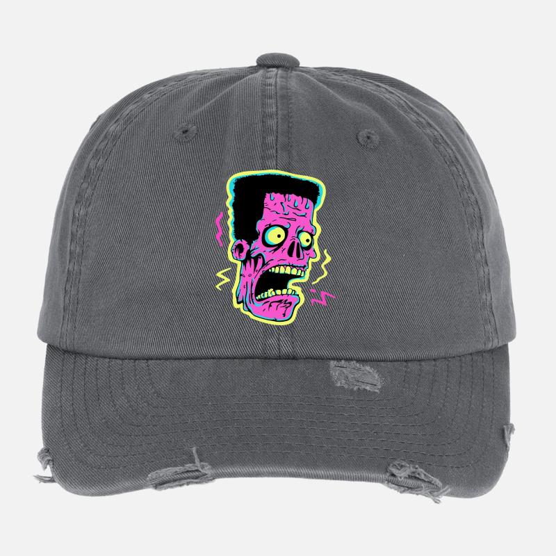 Neon Zombie Screamer Pop Art Flexfit Vintage Destroyed Cap