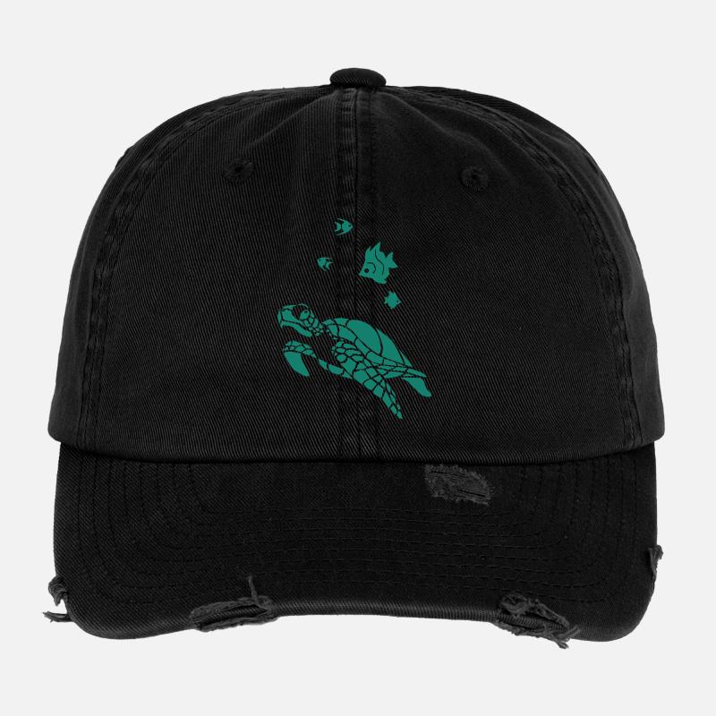 Tortue et Flag fish Casquette vintage effet usé Flexfit