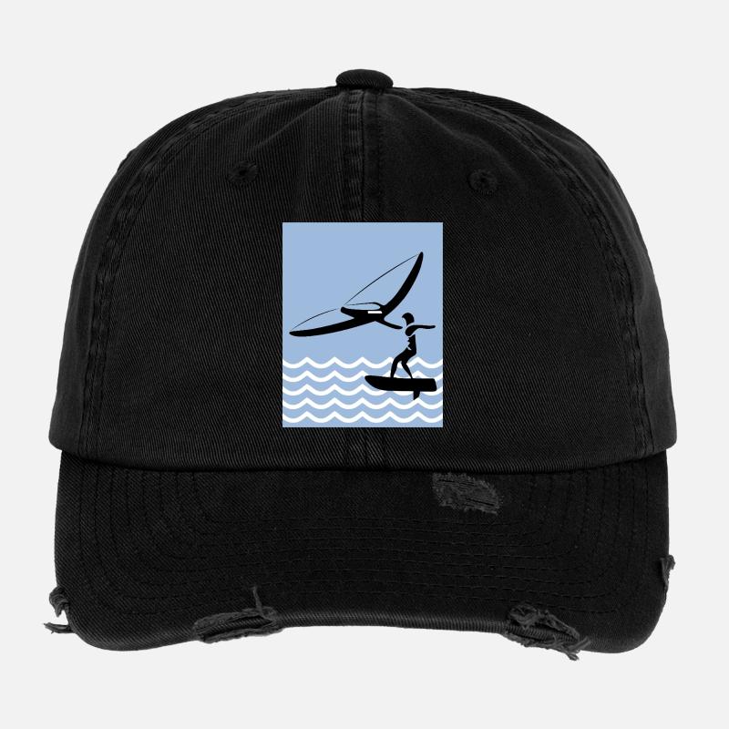 Wingfoil Silhouette am Meer Flexfit Vintage Destroyed Cap