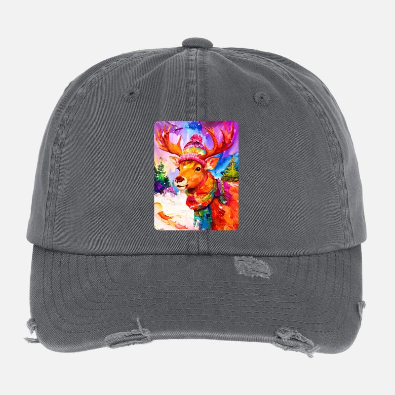 Reindeer with bobble hat Flexfit Vintage Destroyed Cap