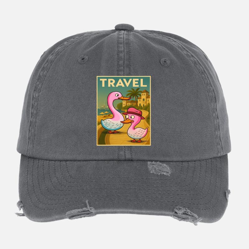 Ducks and Geese Traveling Poster Flexfit Vintage Destroyed Cap