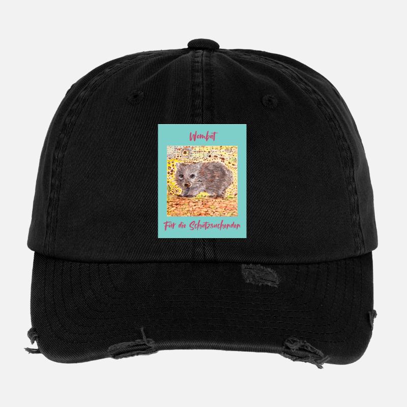 Wombat Shelter Seeker Illustration Flexfit Vintage Destroyed Cap