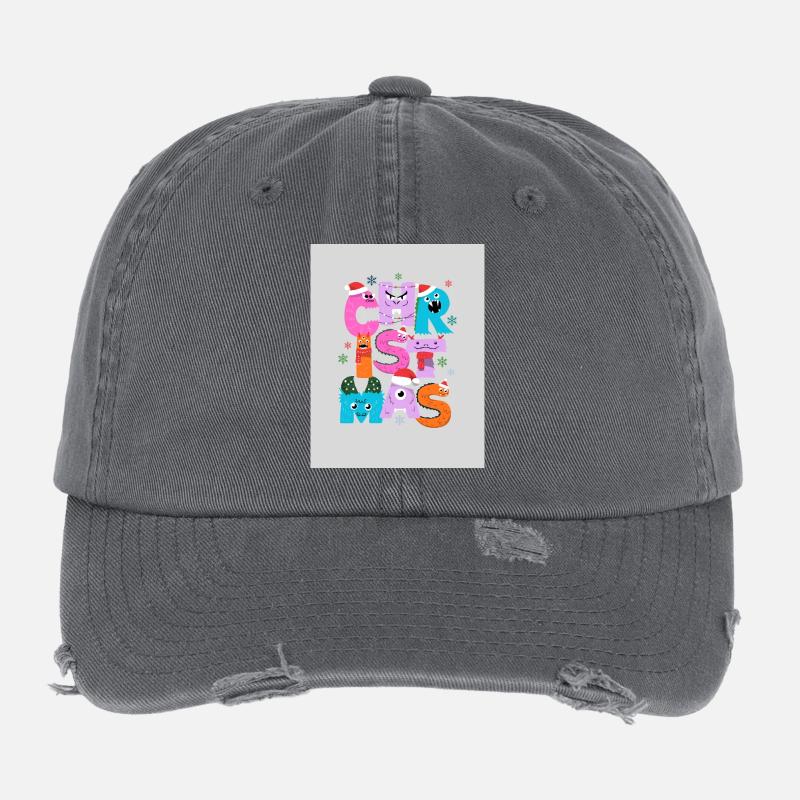 Funny Christmas Monsters Flexfit Vintage Destroyed Cap