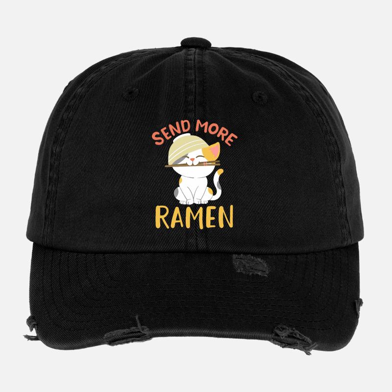 Envoyez plus de ramen Mignonne Art de nouilles Kawaii Chat Casquette vintage effet usé Flexfit