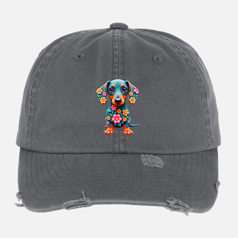 Dackel Dachshund Tekel Flexfit Vintage Destroyed Cap