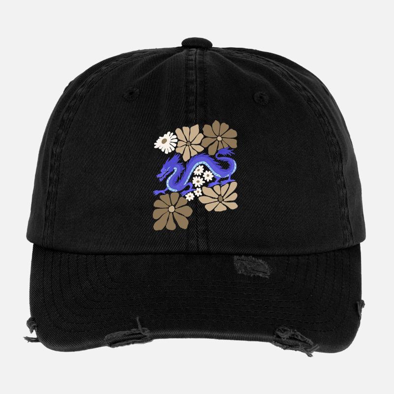 Blumenblauer Drache Flexfit Vintage Destroyed Cap
