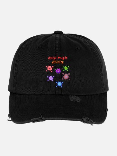 House Music Vibes - Flexfit Vintage Destroyed Cap - Schwarz - Vorne