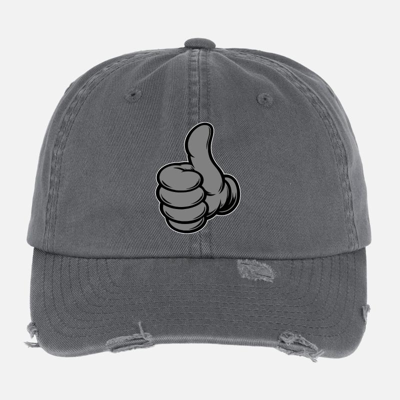 OK Comic Daumenhoch Handsymbol grau Flexfit Vintage Destroyed Cap