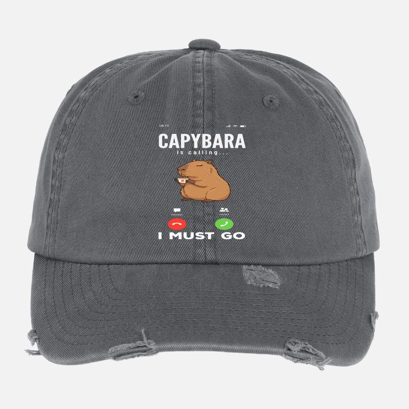 Phone Call Calling Capybaras Cute Flexfit Vintage Destroyed Cap