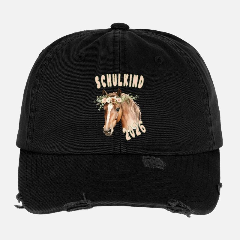 Schulkind 2026 Pferd Blumen Einschulung 2026 Flexfit Vintage Destroyed Cap