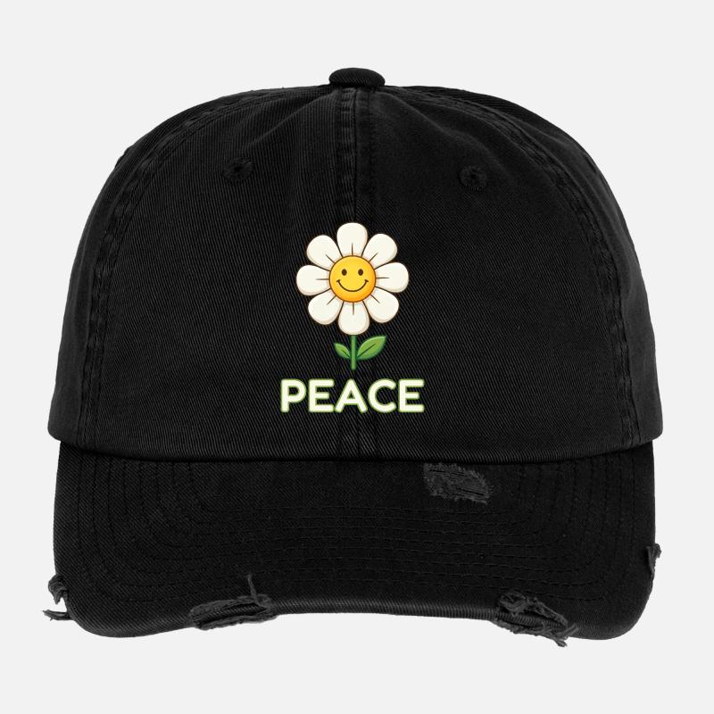 Anti-Kriegs-Friedensblume – Retro Smiley Daisy Flexfit Vintage Destroyed Cap
