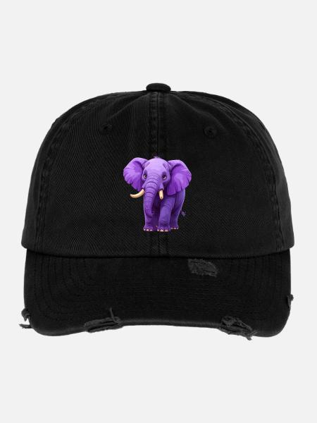 purple elephant - Flexfit Vintage Destroyed Cap - black - Front