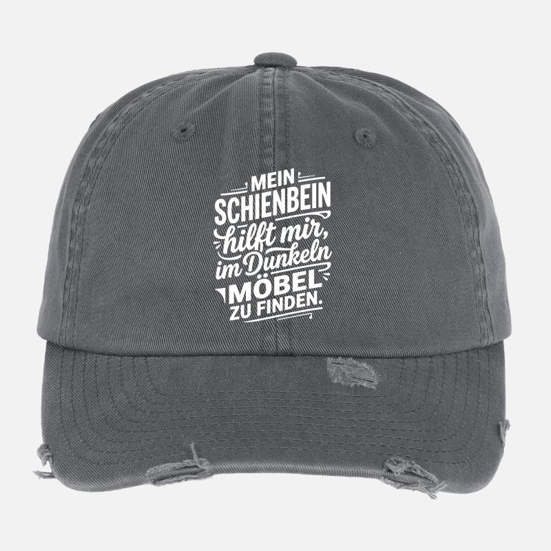 Schienbein trifft Möbel Humor Spruch Flexfit Vintage Destroyed Cap
