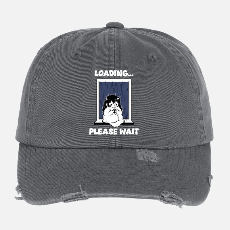 Rain Loading Please Wait Manga Mood Flexfit Vintage Destroyed Cap