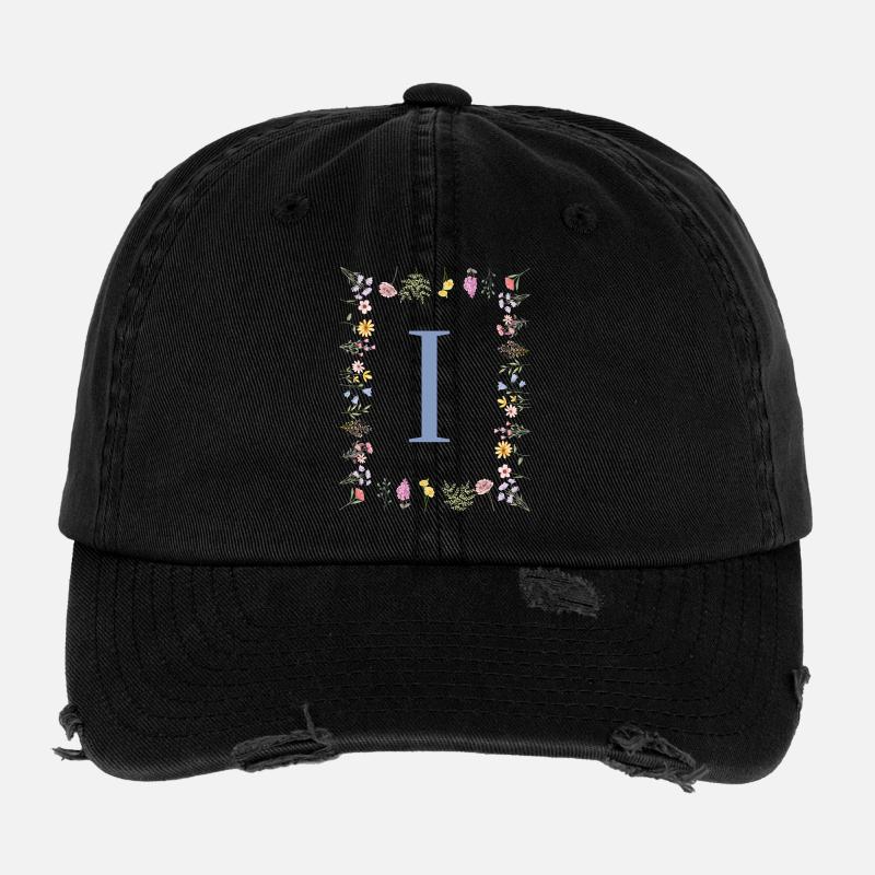 Monogramme floral floral initial en « I » Casquette vintage effet usé Flexfit