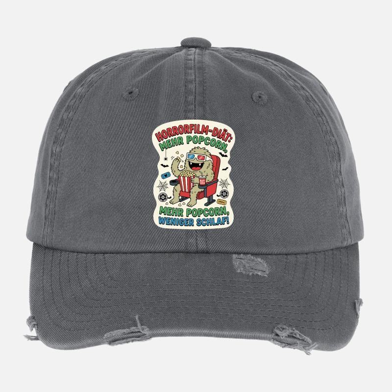 Horrorfilm Diät Popcorn Humor Flexfit Vintage Destroyed Cap
