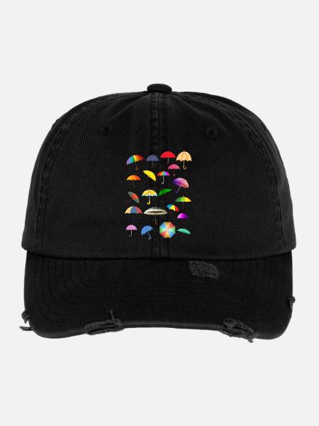 Un tas rempli de parapluies colorés - Casquette vintage effet usé Flexfit - noir - Devant