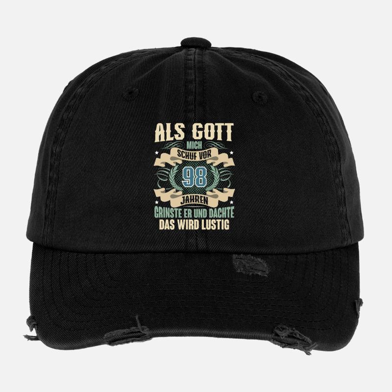 98. Geburtstag Als Gott Mich Schuf Vor Flexfit Vintage Destroyed Cap
