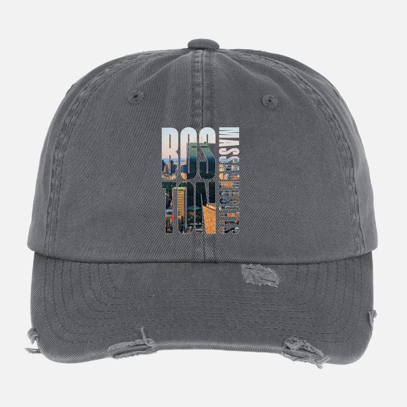 Boston Downtown Skyline Motif Flexfit Vintage Destroyed Cap