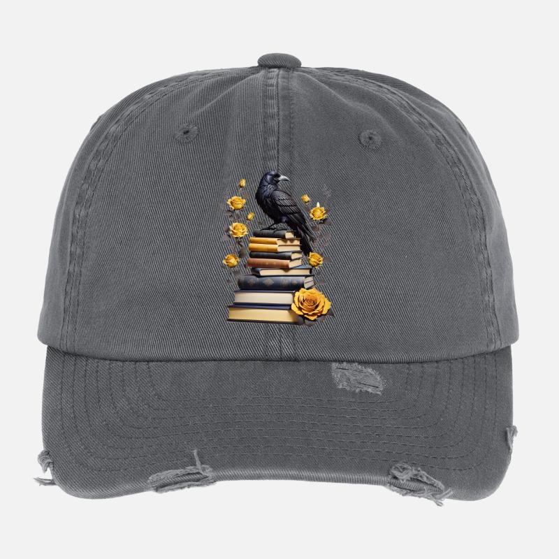 Pile de livres avec corbeau Casquette vintage effet usé Flexfit