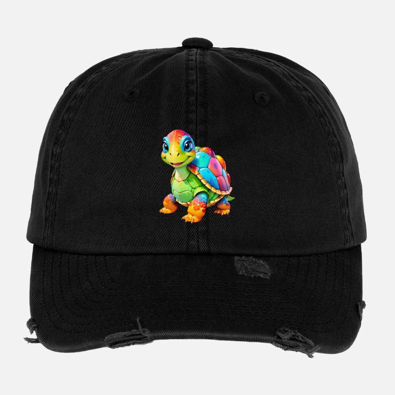 Cute Cartoon Turtle Flexfit Vintage Destroyed Cap