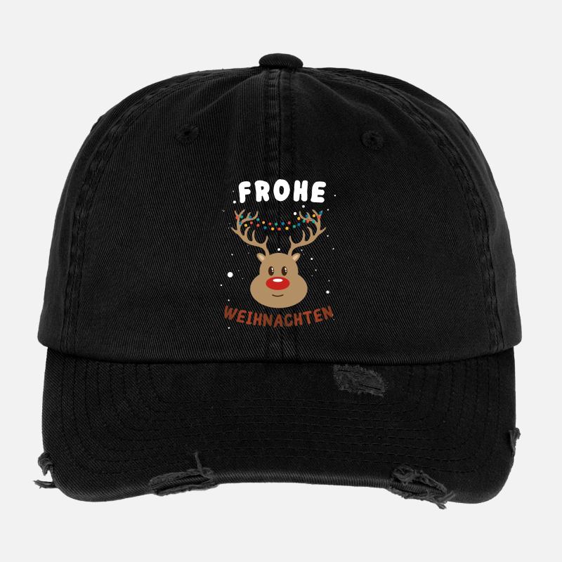 Festlicher Rudolf Rentier Weihnachtspullover Flexfit Vintage Destroyed Cap