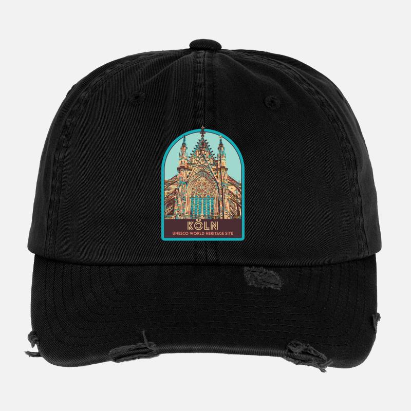 Illustration Facade Cathedral Cologne, Germany Flexfit Vintage Destroyed Cap