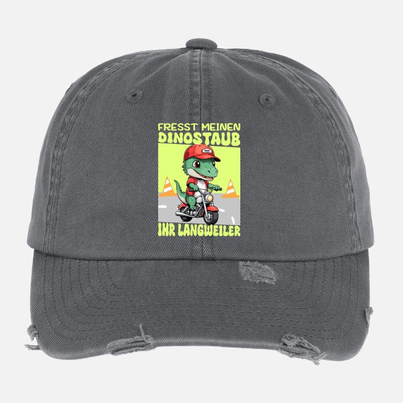 Dinosaurier auf Motorrad Flexfit Vintage Destroyed Cap