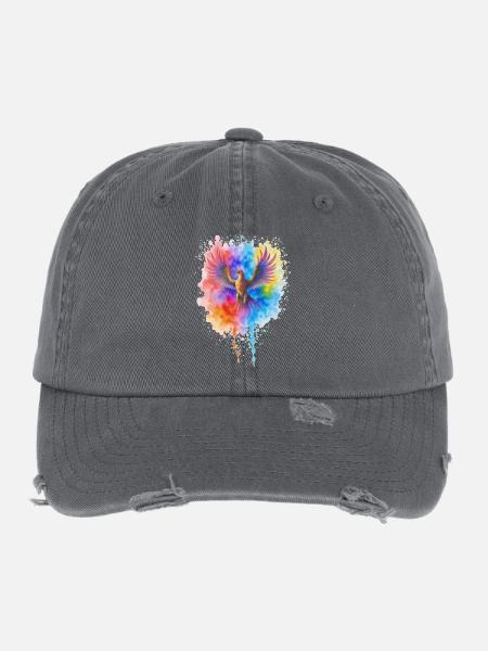 Phénix aquarelle précipité - Casquette vintage effet usé Flexfit - charbon - Devant