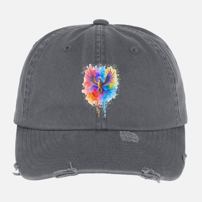 Rushing Watercolor Phoenix Flexfit Vintage Destroyed Cap