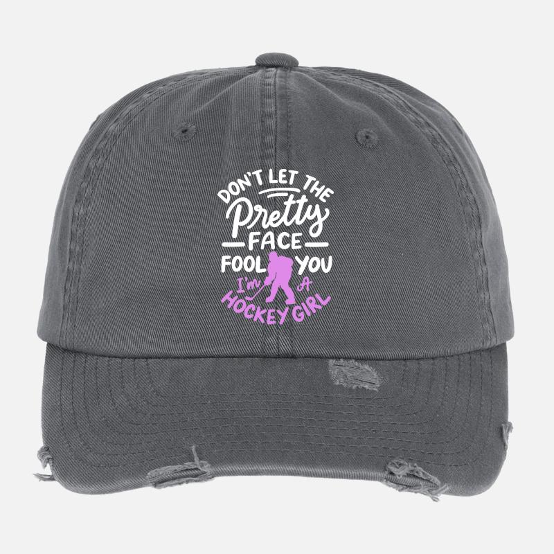 Hockey Mädchen Eishockeyspielerin Flexfit Vintage Destroyed Cap