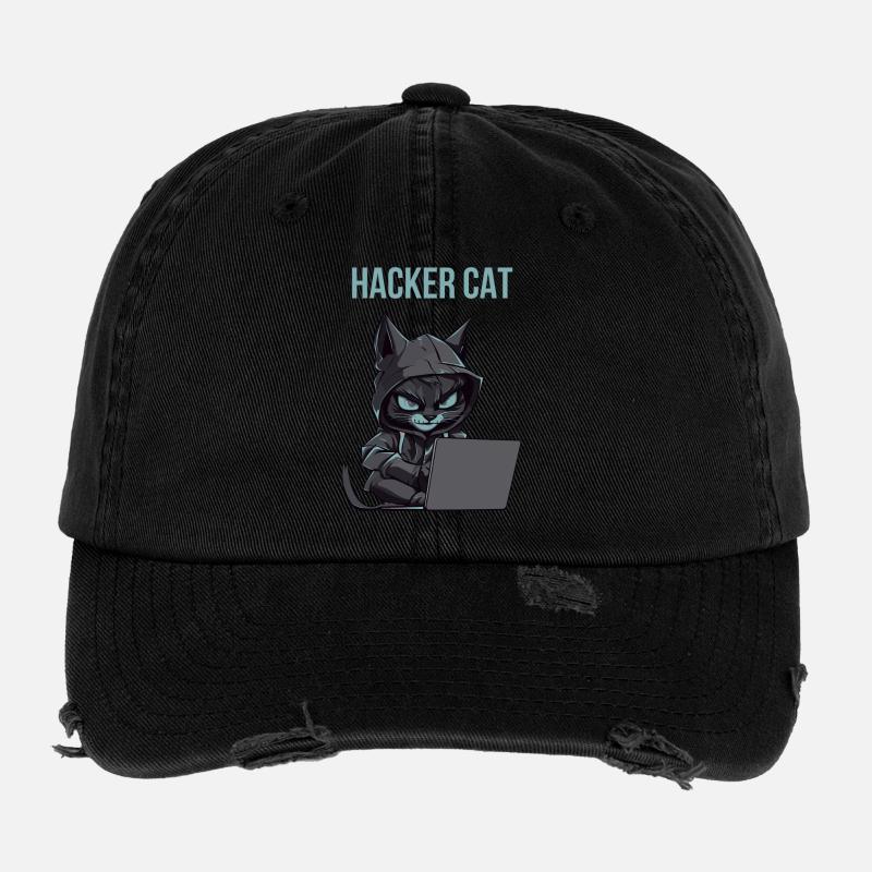 hacker cat hood Casquette vintage effet usé Flexfit