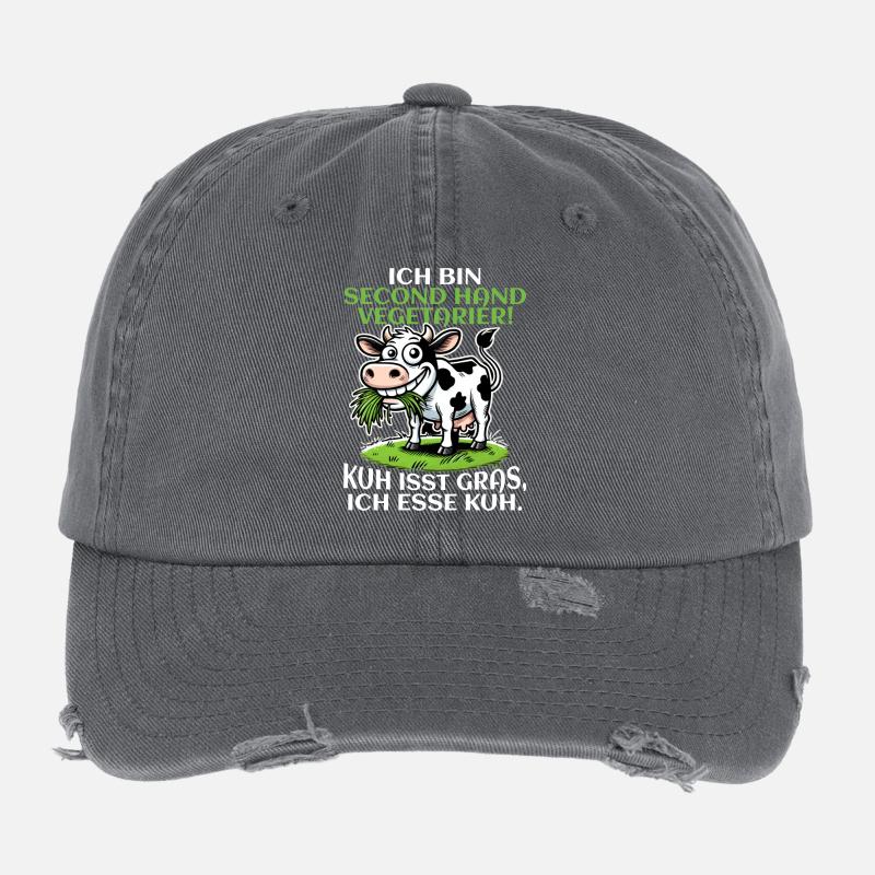 Ich bin Second Hand Vegetarier - Kuh Meme Flexfit Vintage Destroyed Cap