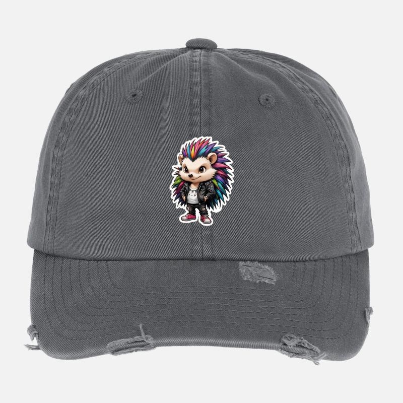 hérisson rockeur Casquette vintage effet usé Flexfit