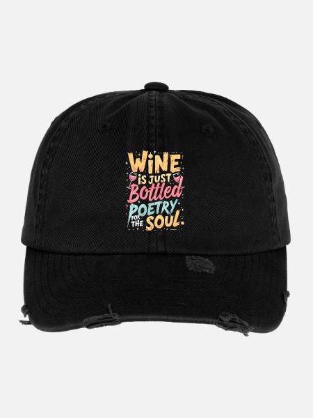 WEIN IST NUR POESIE FÜR DIE SEELE IN FLASCHEN - Flexfit Vintage Destroyed Cap - Schwarz - Vorne